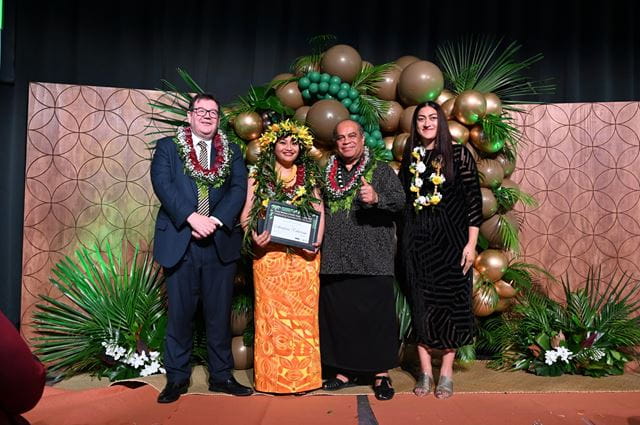 Deputy Prime Minister Grant Robertson, Annafinau Tukuitoga, Minister for Pacific Peoples ‘Aupito William Sio, and Arts Council member, Ane Tonga.