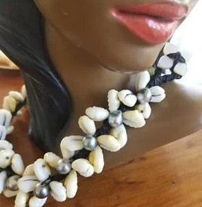 Pearl and shell necklace by Sofia Tekela-Smith.