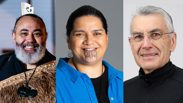 Ngataiharuru Taepa, Hinerangi Edwards ONZM, and Bill Moran MNZM. Images supplied.