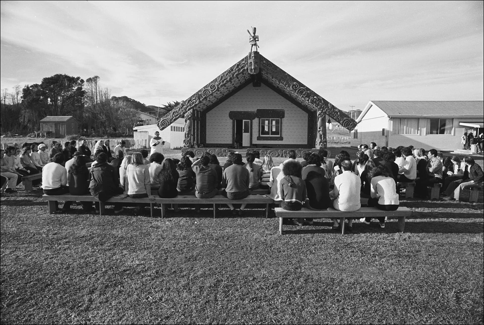 Morning karakia at Te Kaha-nui-a-Tiki marae 